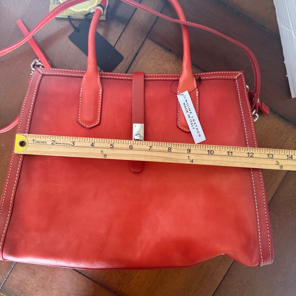 Cavalcanti Red Ombre Italian Leather Satchel Handbag Crossbody Made in Italy NEW - Picture 9 of 11